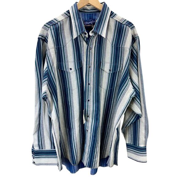 VTG 90s Wrangler Gold Buckle Men’s Size 18-36 XXL Western Striped L/S Shirt - Picture 1 of 4